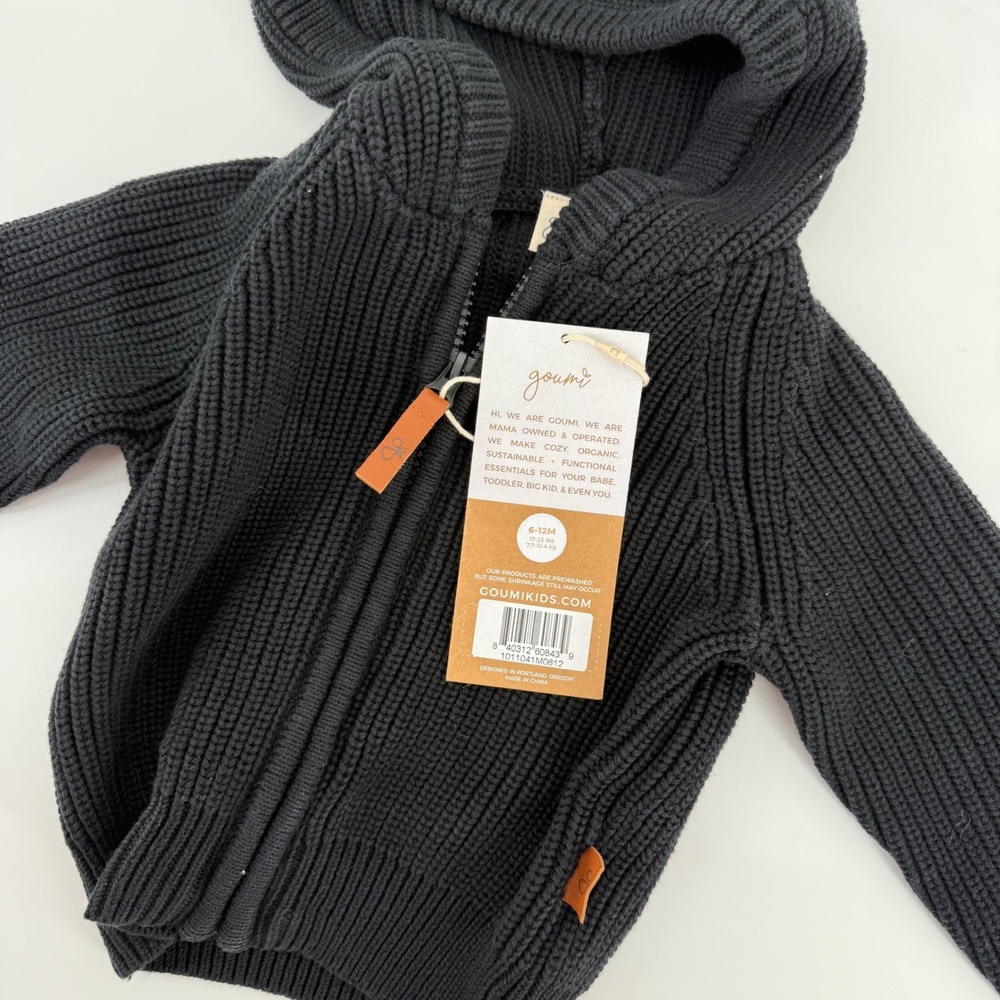 Goumi Kids Black Knit Full Zip Hooded Sweater 6-12 Months - Picture 4 of 8